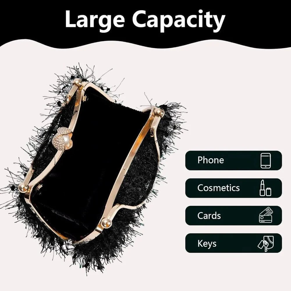 Women's Evening Clutch Purse Faux Feather Compact Shoulder Bag for Formal Events